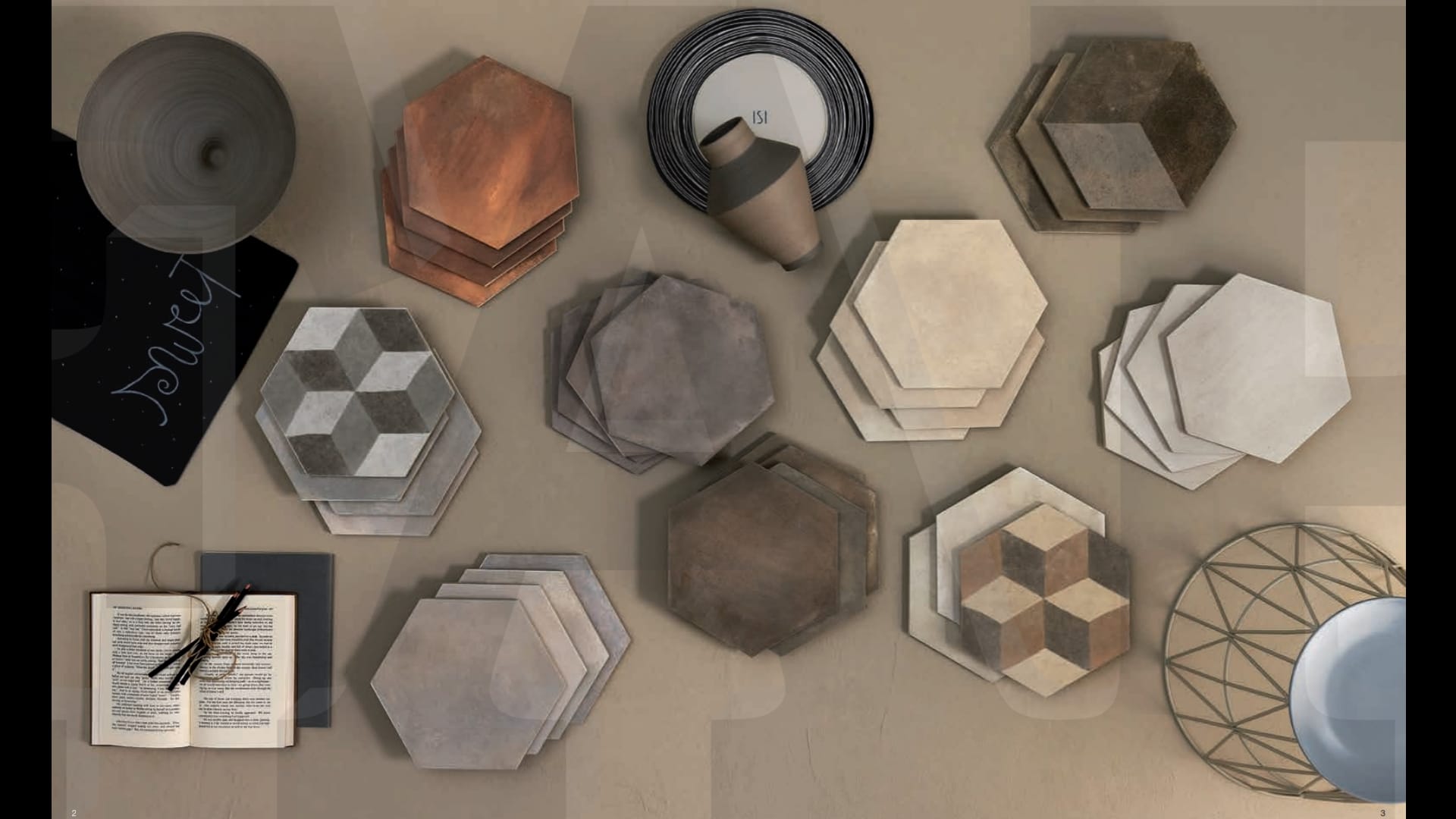 Carrelage hexagone série Florence Mix 21.6x25