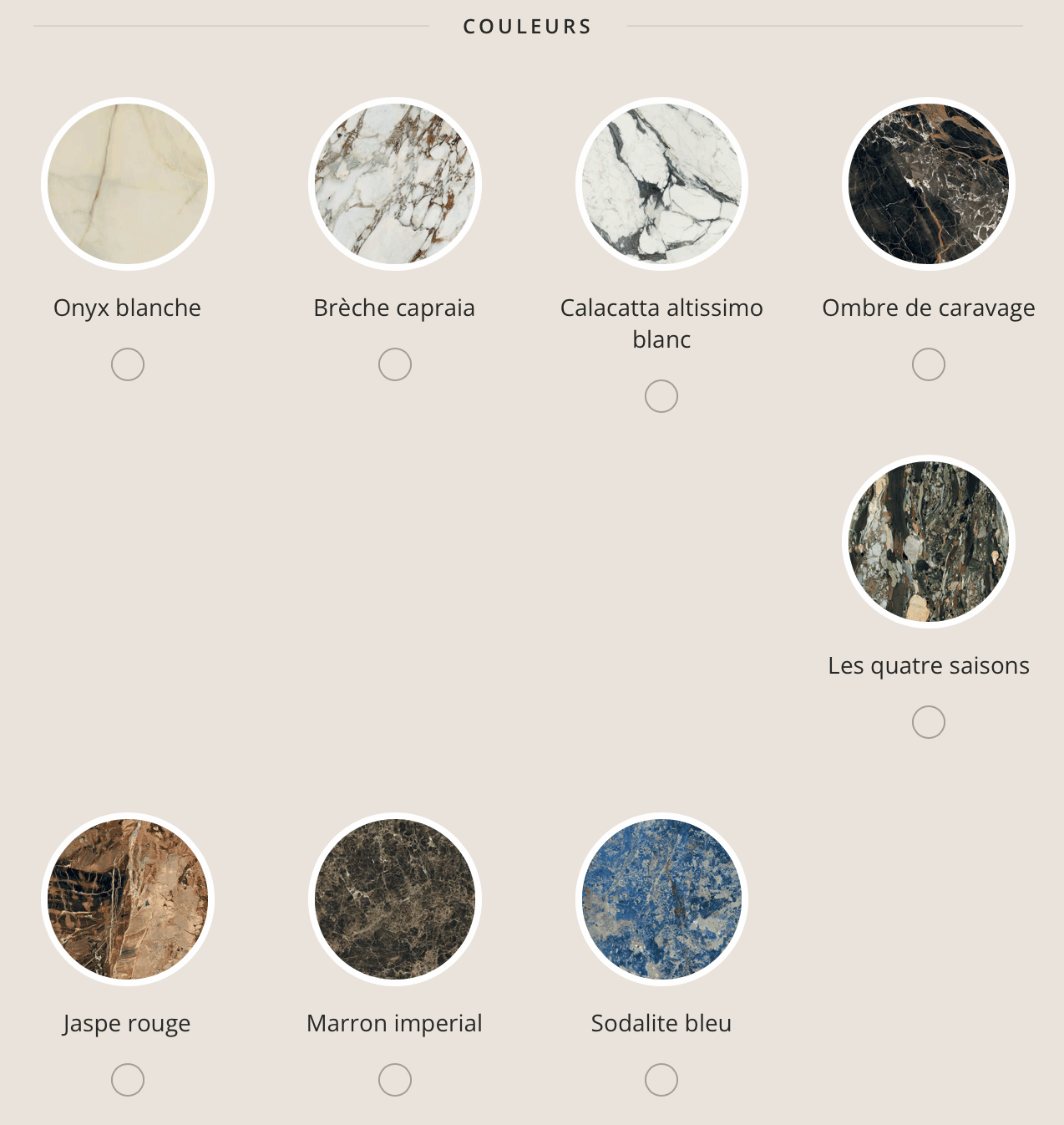 Carrelage marbre série Bijoux choix couleur